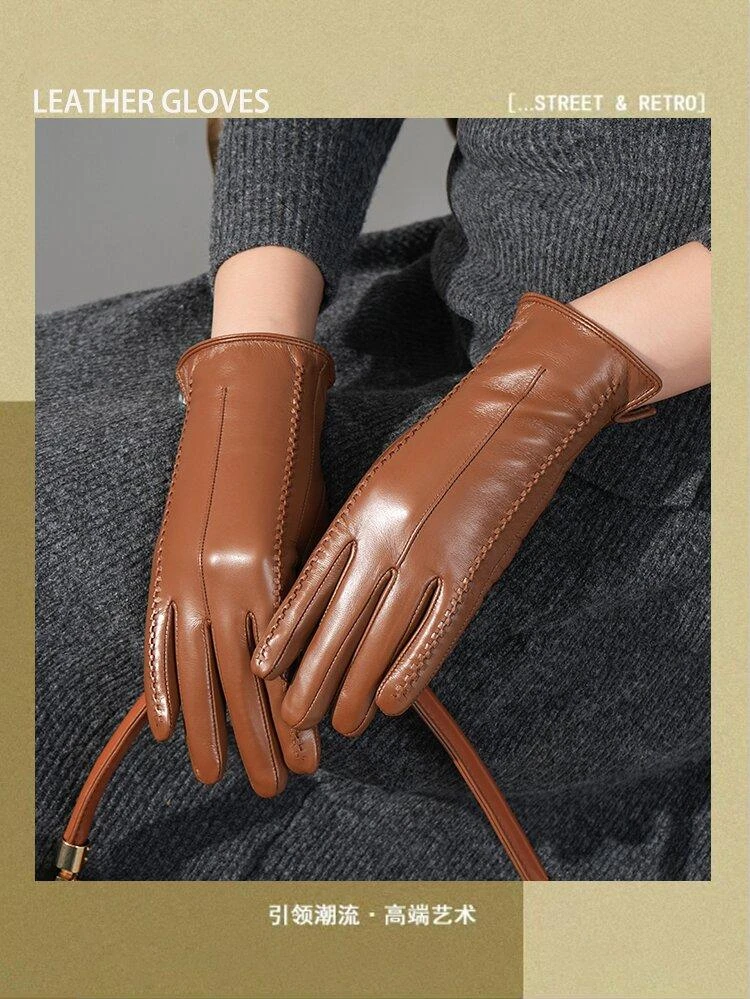 小羊皮真皮手套女士冬季加绒加厚触屏保暖开车简约时尚