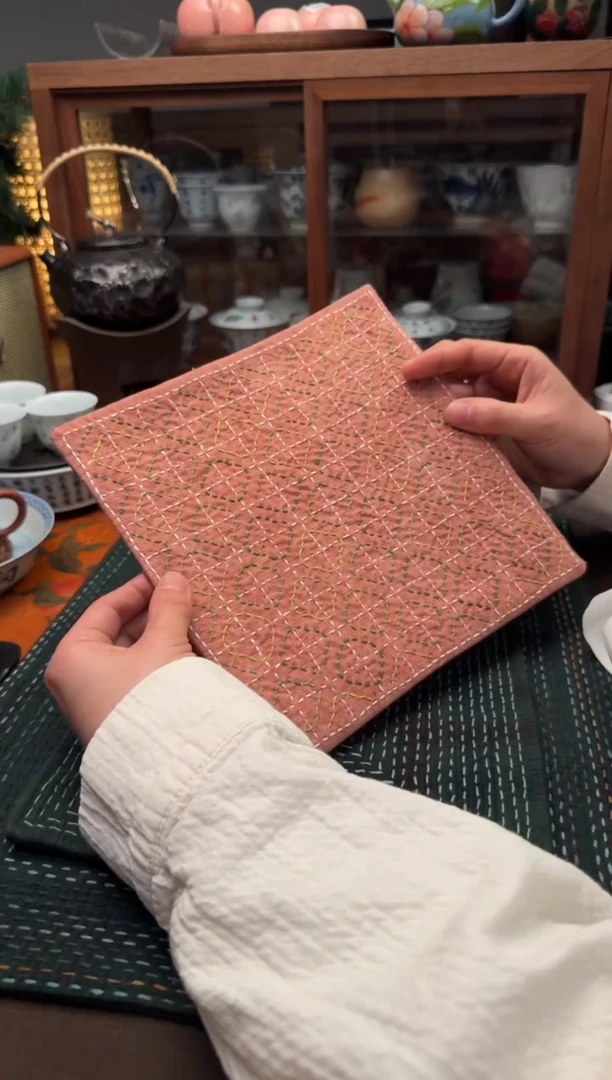 【闪购商品】织绣Cici手作刺子绣植物染柿染茶席-609