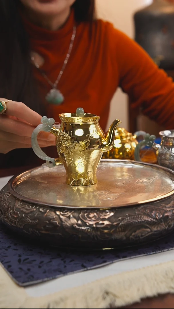 古悦足银999镀琻泡茶壶