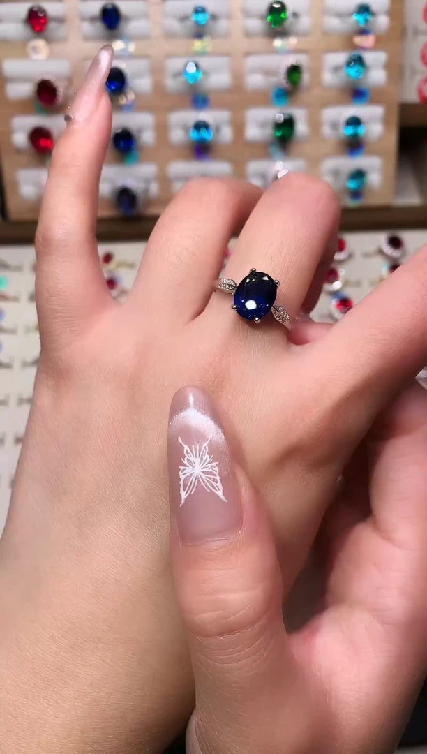 戒指蓝宝石银S925镶嵌8*10 银托