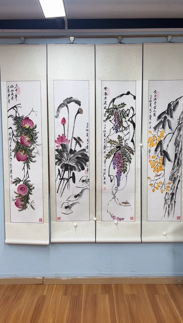 国画硬****独武天庆老师四条屏