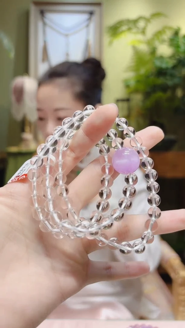 【闪购商品】水晶手串未镶嵌紫锂辉顶珠白水晶项链