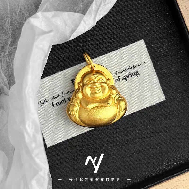 合金吊坠 高端轻奢黄色饰品古法弥勒佛吊坠项链A2010M03058