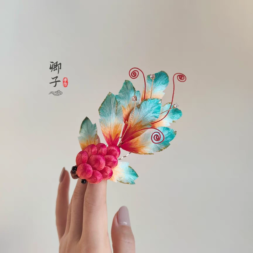 『锦鲤』卿子手作原创设计绒花锦鲤发钗古风配饰纯手工非遗绒花