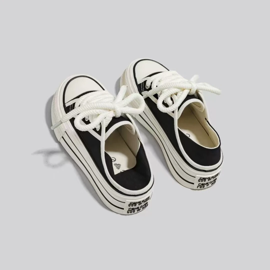 TP322 黑色帆布鞋女2025夏季新款厚底增高两穿小白鞋百搭透气女鞋