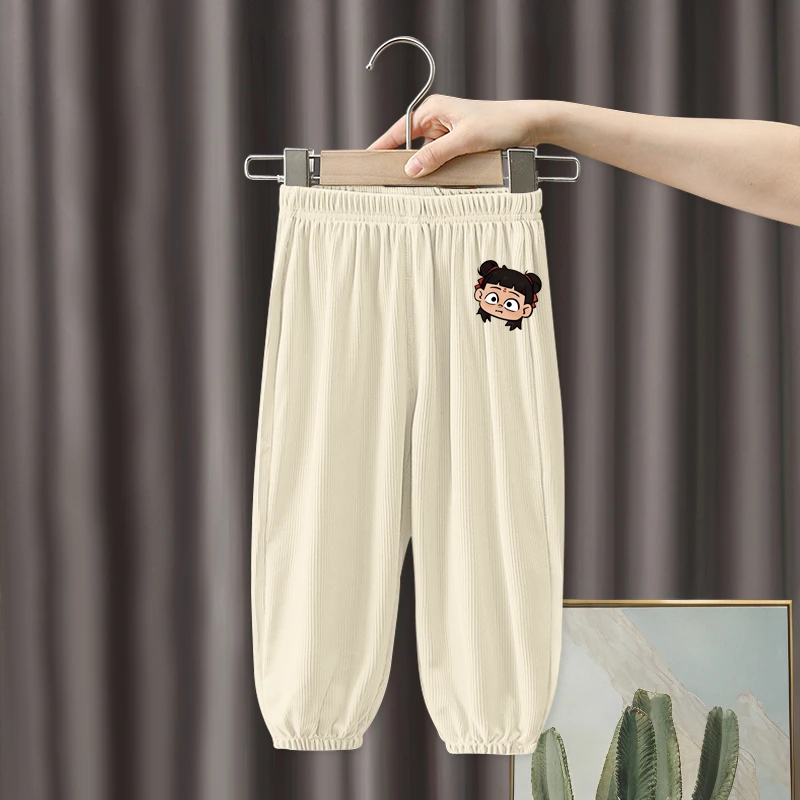 儿童冰丝防蚊裤新款夏季哪吒裤子男女童时尚外穿裤夏装束脚长裤潮