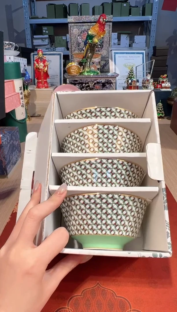 【闪购商品】杯81歌剧院饭碗套四（斜纹绿）