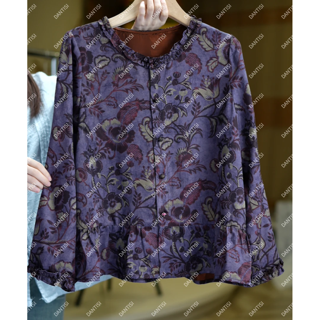 梦令《非遗美学》1788复古风立领荷叶摆长袖上衣