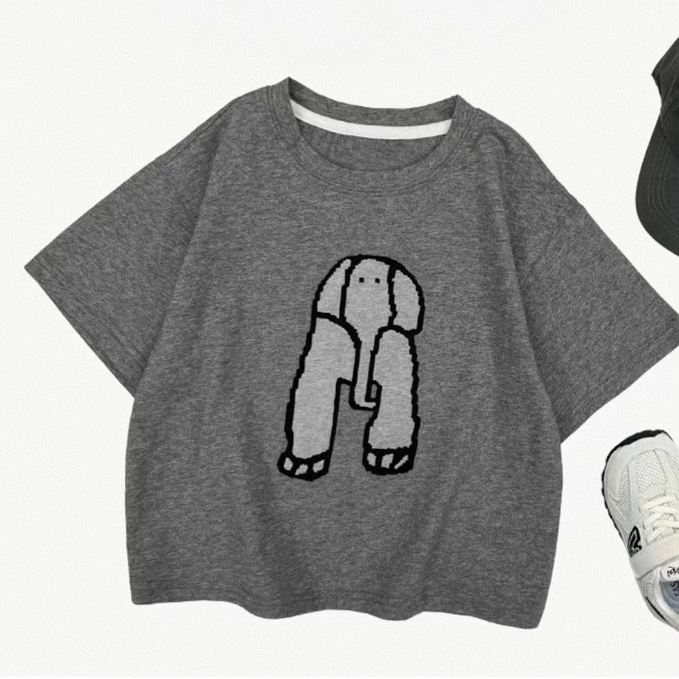 儿童夏季时韩版简约男童女童洋气百搭卡通印花短袖T恤上衣