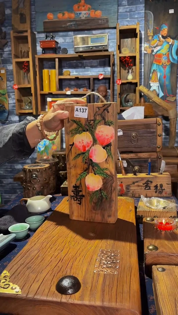 风化老门板丙烯画挂画