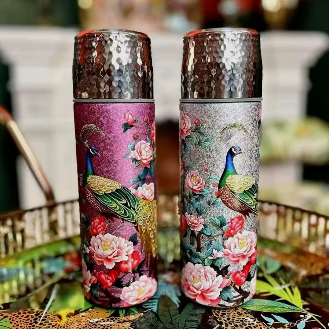 孔雀呈祥钛杯负离子健康水运动水杯母婴材质真空覆钛孔雀杯