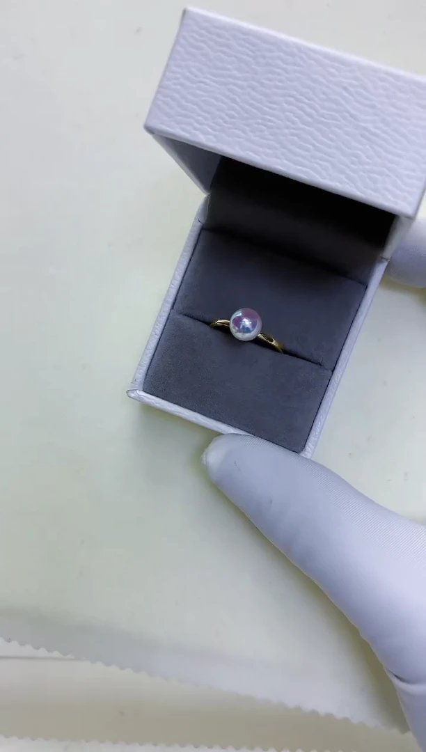 【闪购商品】海水珍珠饰品18K金镶嵌7-8素戒