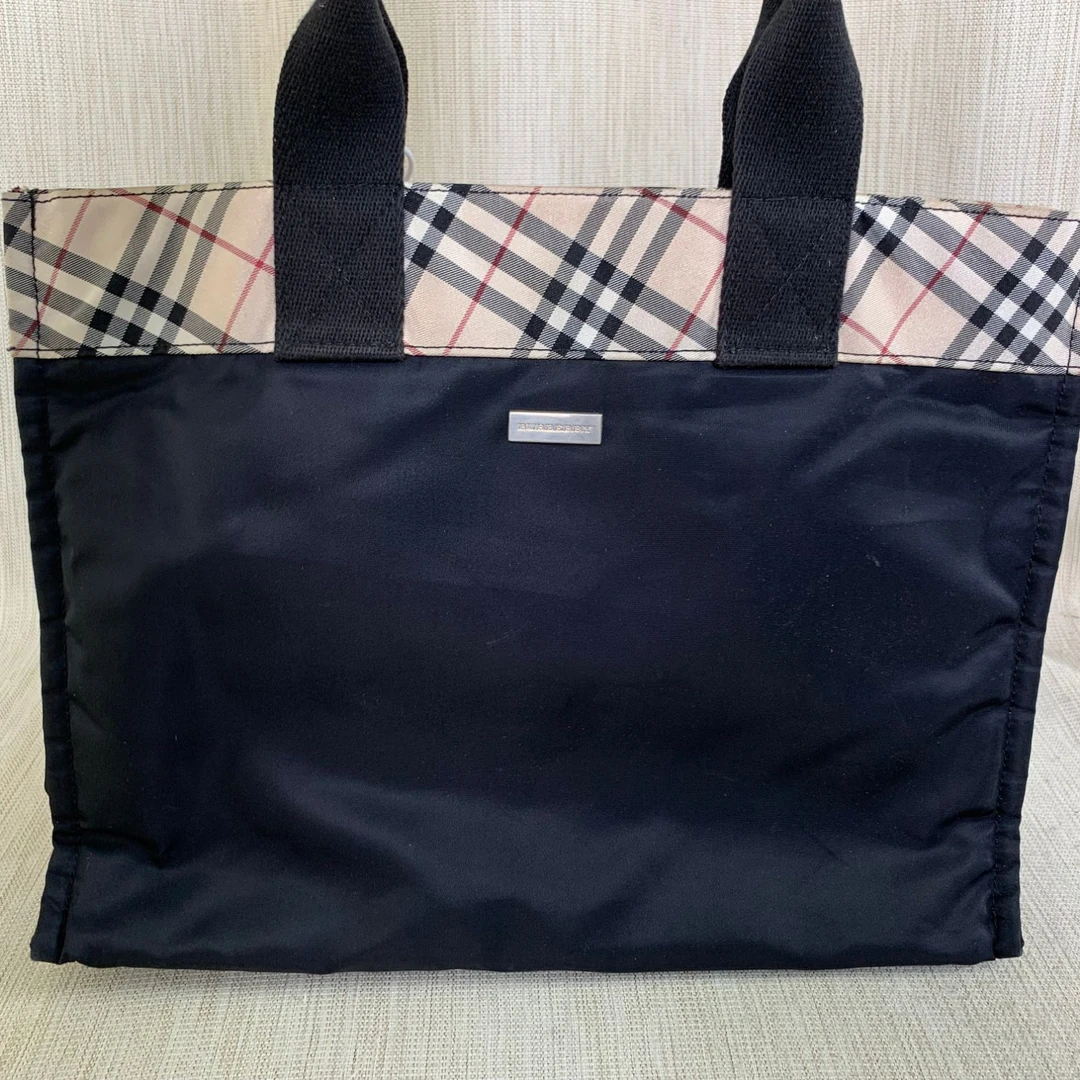 95新 BURBERRY/博柏利 格纹拼黑色手提包/WD01324122/4122