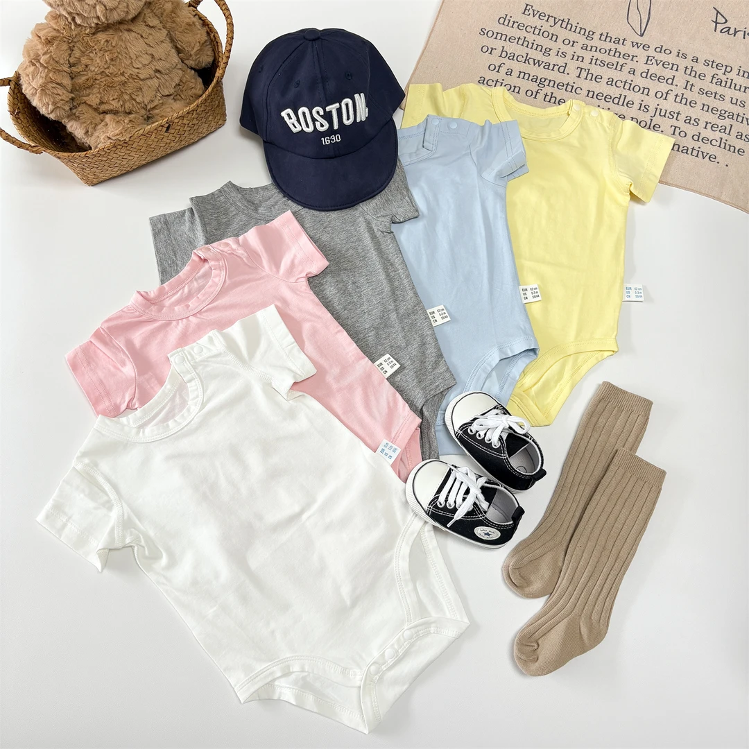 婴儿夏季包屁衣新生婴儿柔软纯色薄款短袖哈衣爬服莫代尔连体衣