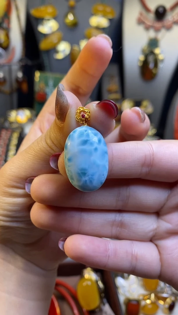【闪购商品】针钠钙石（海纹石）颈饰银S925镶嵌天然海纹石吊坠