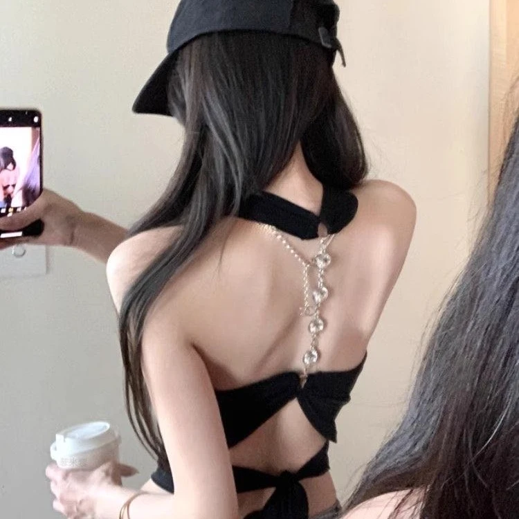 【美背狙击】辣妹穿搭挂脖绑带设计感性感露背外穿显瘦小吊带无袖