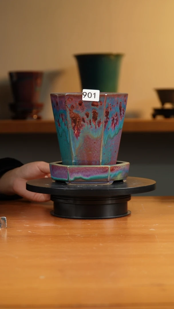 901窑变六方花盆16.5/15.4/14  13.5/11