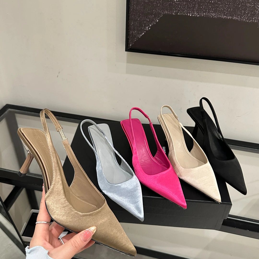 2025春夏新款气质尖头后空高跟鞋浅口细跟通勤单鞋法式包头凉鞋女