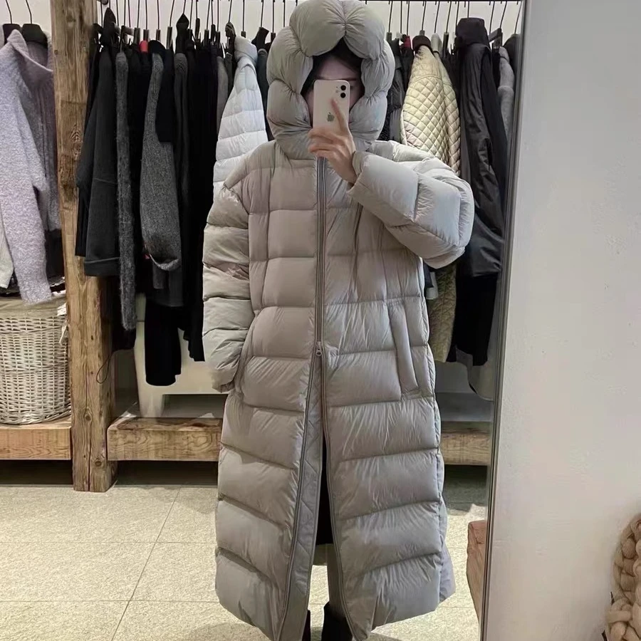 HELLO家2024新款章鱼帽云朵泡芙加长款白鹅绒羽绒服女冬款外套