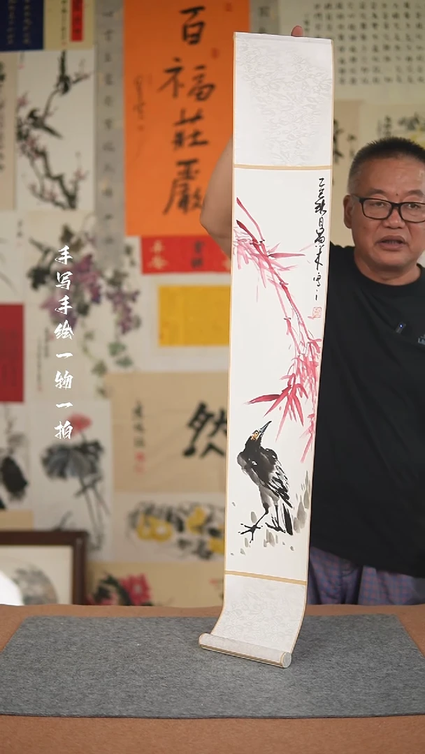 国画手绘-17*110卷轴花鸟