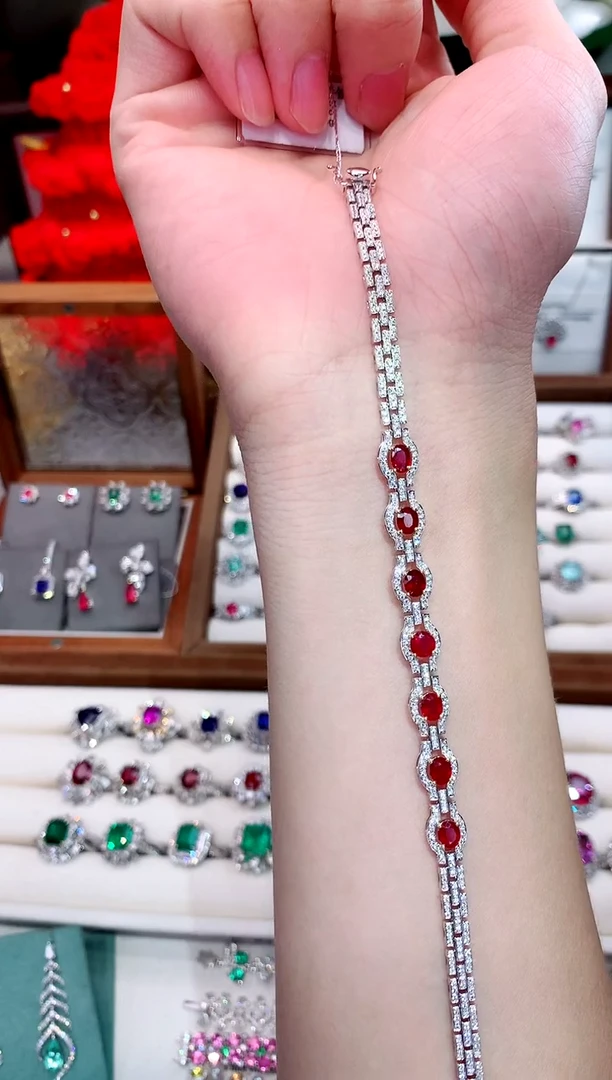 18K金镶嵌手链红宝石2.13ct/天然宝石/七天无理由