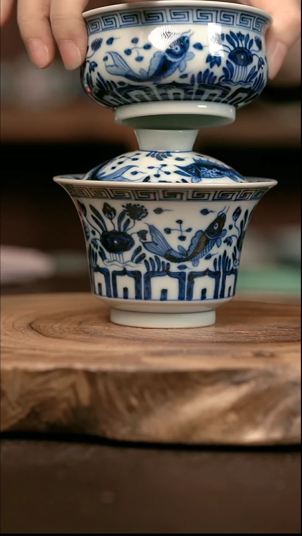 手绘 高温现代瓷  柴窑  鱼藻大马蹄150C