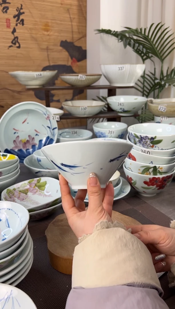 明舟微瑕画鱼6寸斗笠碗（单只装）