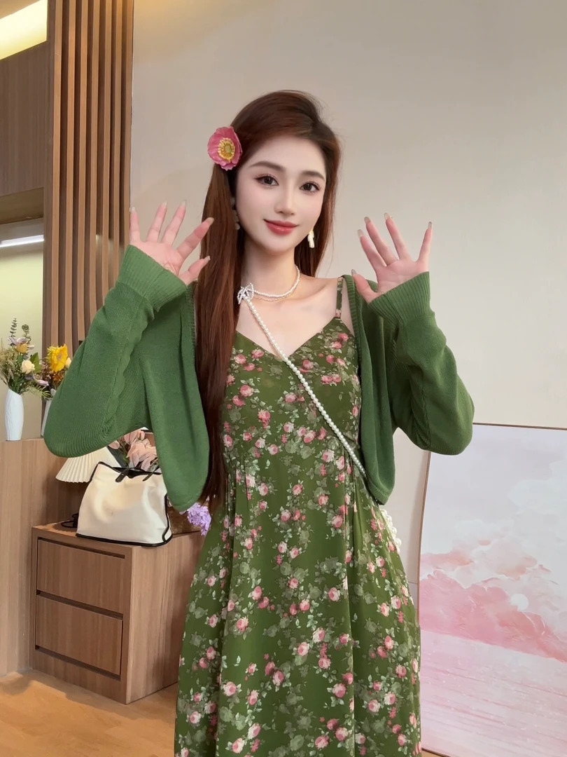 【有口袋】气质明媚显白复古法式碎花连衣裙港风显瘦长裙夏季1402