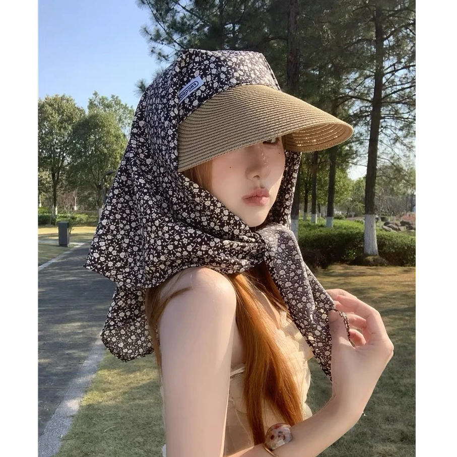 大檐全方位遮阳草帽女夏季防晒防紫外线大头围户外骑车护颈鸭舌帽
