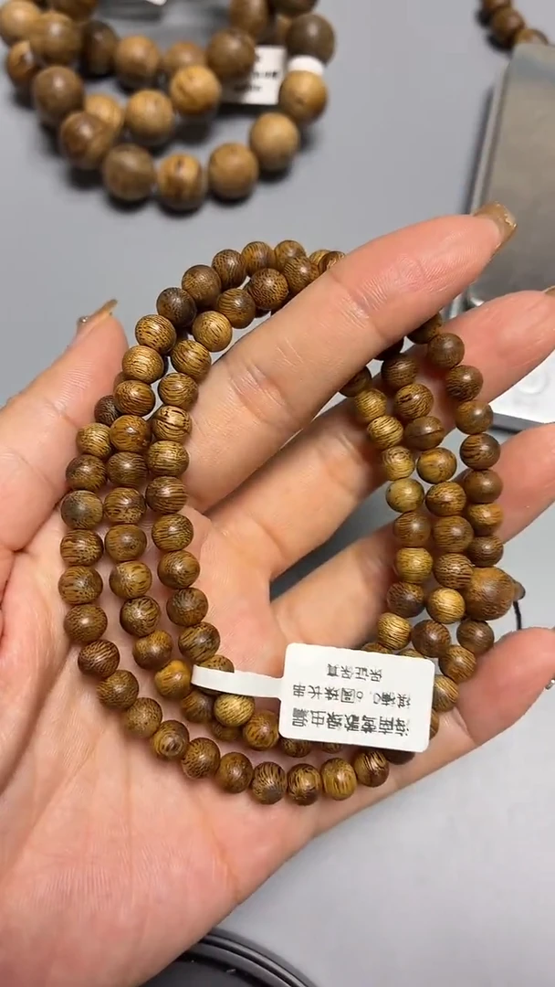 沉香手串海南莺歌绿圆珠长串0.6虫漏多样性发其一