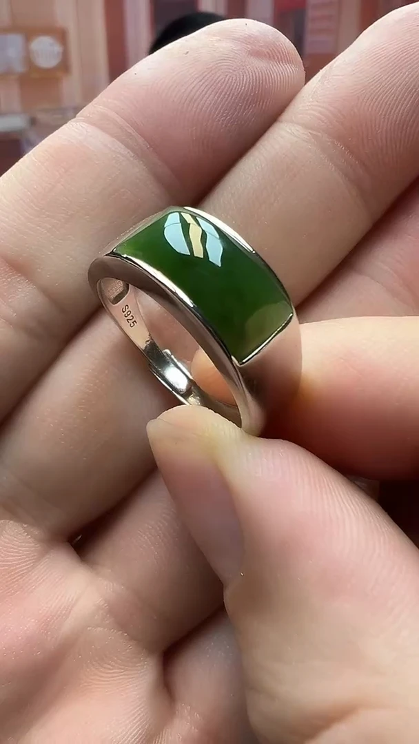 【闪购商品】和田玉戒指银S925镶嵌和田玉碧玉马鞍戒指