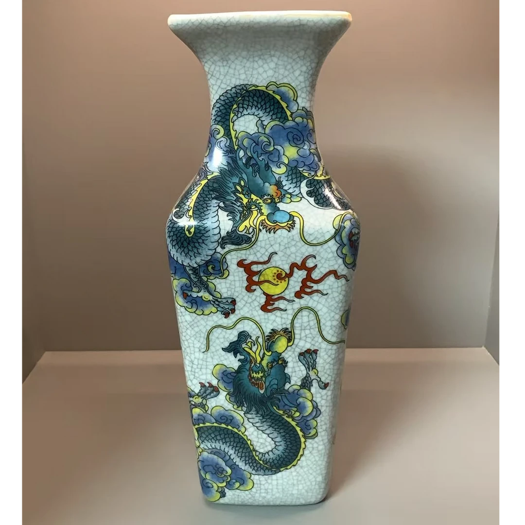 双龙戏珠方瓶工艺品桌面摆件中式复古风玄关摆件