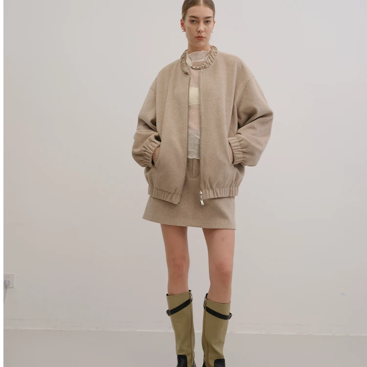 UNRESTRAIN 秋冬新款毛呢高腰A字半裙女