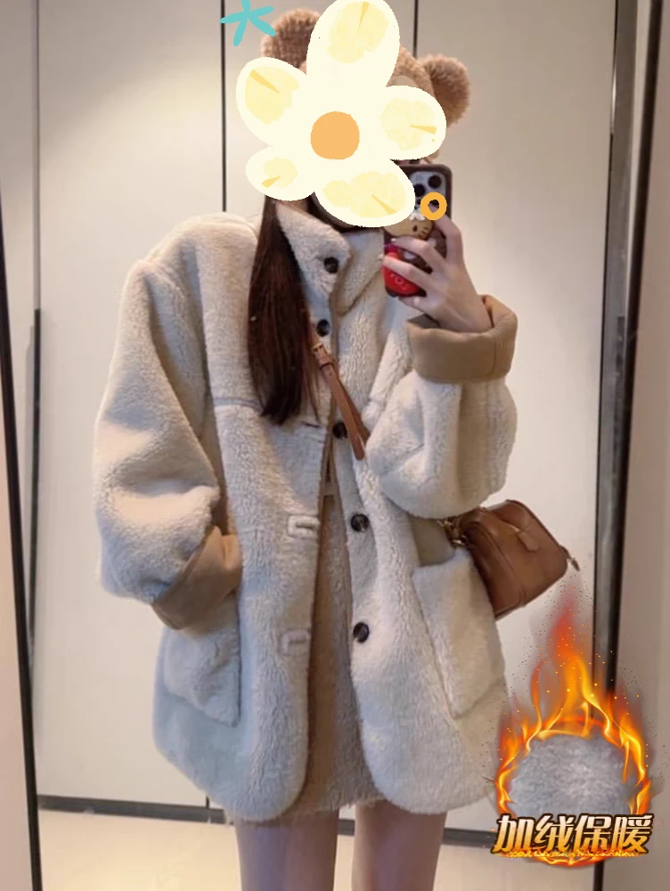 063冬季韩系加厚皮毛一体羊羔毛双面穿外套女2025秋冬新款大衣