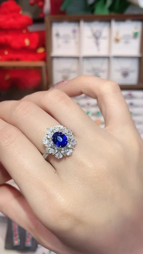 戒指蓝宝石18K金镶嵌2.09ct/天然宝石/七天无理由