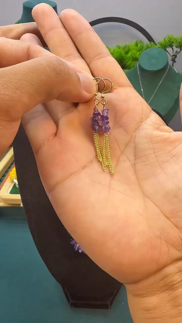 紫晶耳饰14K金镶嵌E37