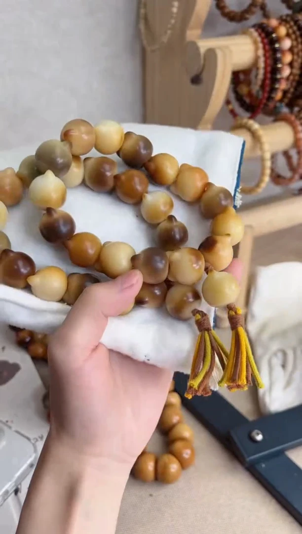 菩提根/象牙果手串c23干磨猫猫头21mm手持