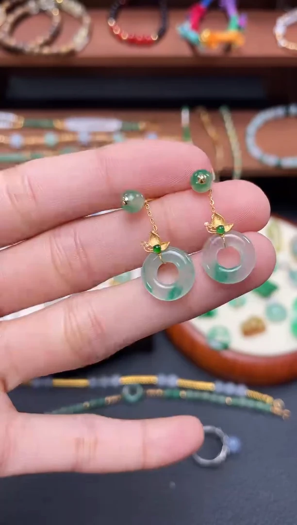 【闪购商品】石英质玉耳饰18K金镶嵌2个  JK237