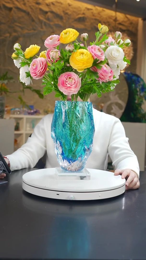 手工艺品琉璃宝石蓝树干肌理纹花器