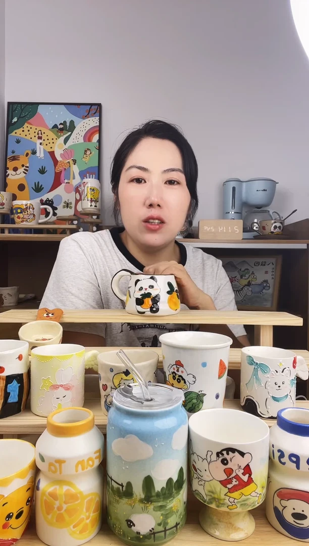 瓷片景德镇高温釉下彩陶瓷手绘卡通创意