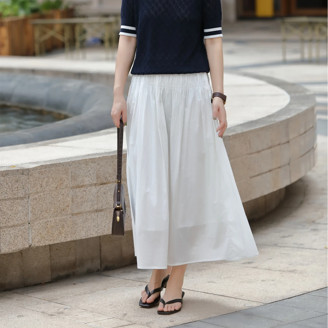 【杜小小】“漫步优雅”法式简约百搭腰头对丝工艺松紧腰半身裙98508