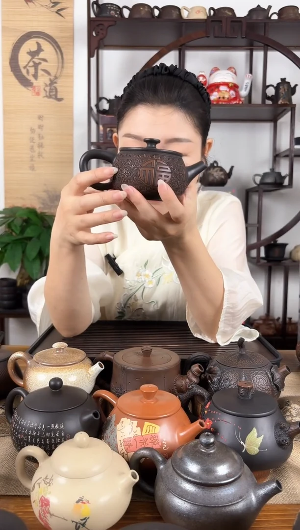 壶网孔 满雕  建水紫陶