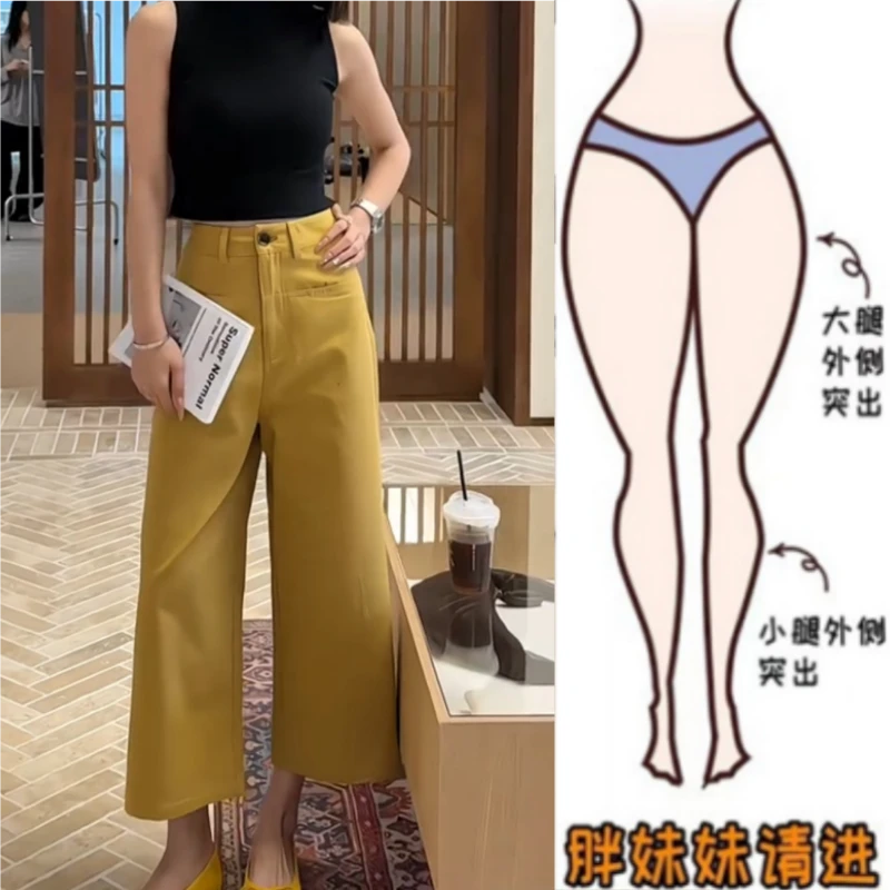 格洛森胖妹妹夏季薄款梨型身材休闲裤高腰显瘦窄版休闲八分阔腿裤