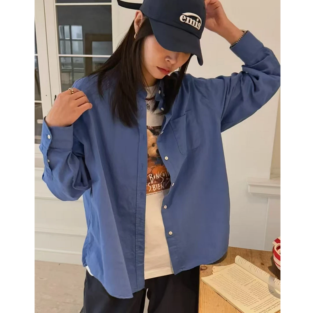 【仅支持48小时退换货】韩国丨时尚休闲百搭克莱因蓝衬衫