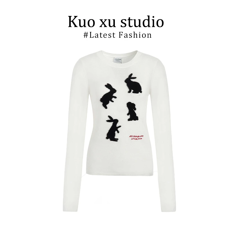 时尚穿搭女士夏季圆领印花长袖显瘦百搭小众上衣针织韩版气质短裤