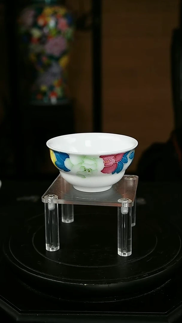 手绘款花开富贵玉泥如意杯100CC