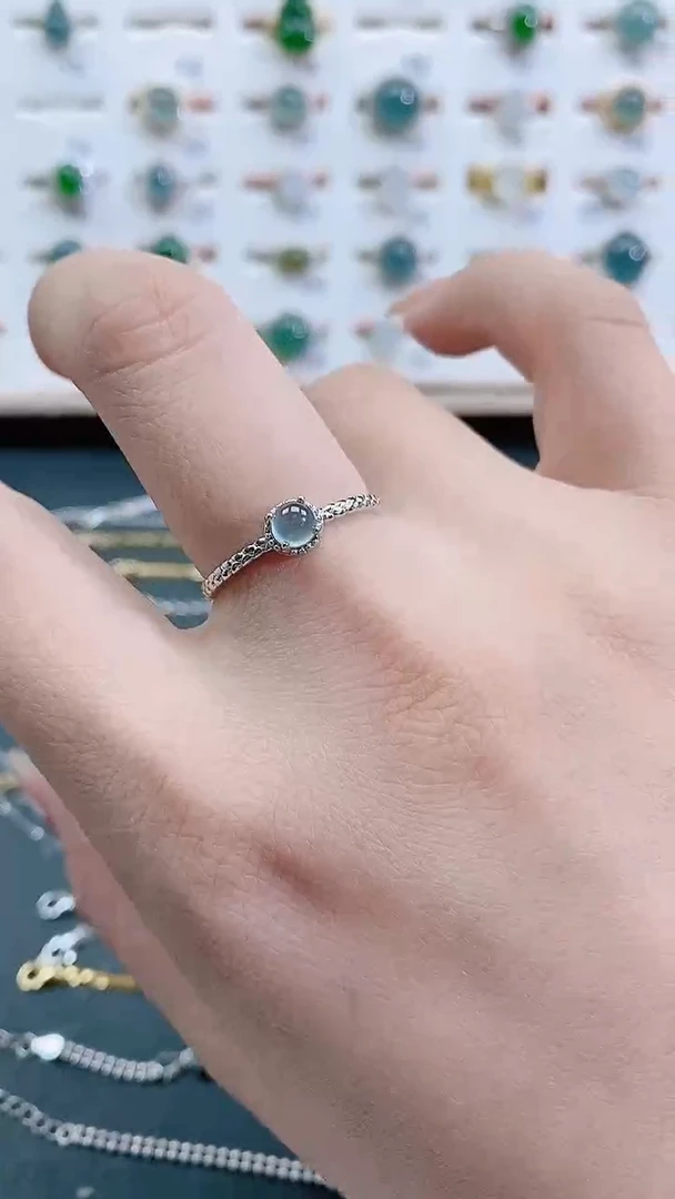 银S925镶嵌戒指翡翠天然翡翠