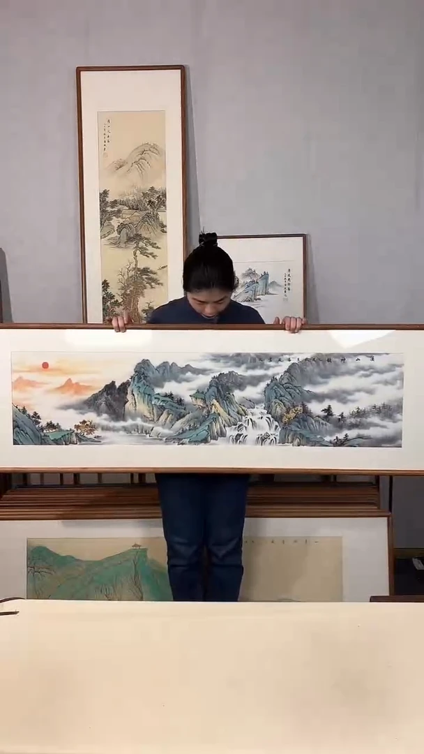 国画手绘*溪山神韵*52*172cm带框发货