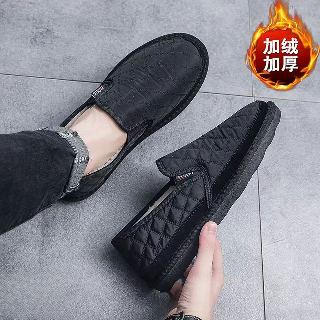 老北京新款雪地靴男保暖加绒加厚一脚蹬低帮休闲时尚靴冬季棉鞋男