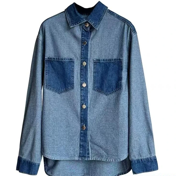 Hgz-S031  复古设计感撞色牛仔衬衣